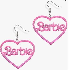 Barbie heart shape pierced earrings fishhook pink glitter cute New in Pa…